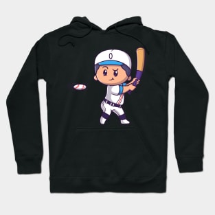 Cute Boy Playing Baseball Cartoon Hoodie